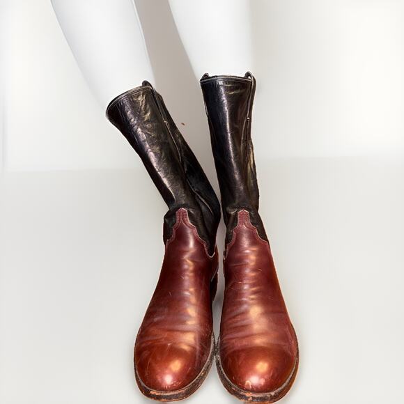 Vintage M.L. Leddy Custom Handmade Black Leather Cowboy Boots Men’s Size 9.5C
